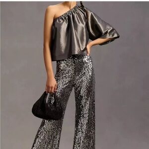 Anthropologie MaeveThe Colette Cropped Wide-Leg Sequin Pants